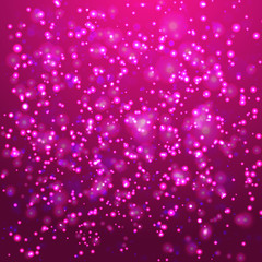 Abstract colorful bokeh and glowing spakling shining particles in random. Lighting effects of flash. Blurred vector background with light glare.