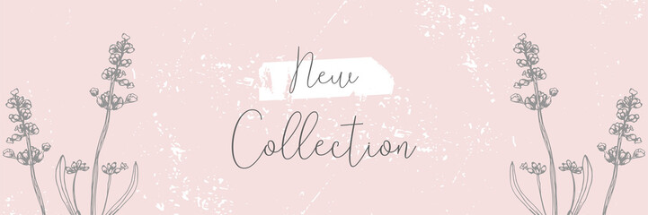 Hand drawn floral vintage pastel pink spring banner background