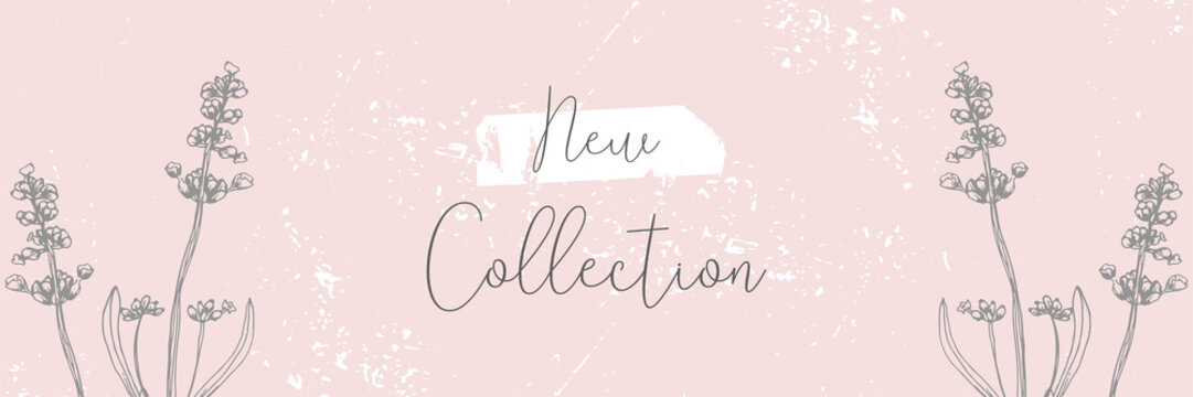 Hand drawn floral vintage pastel pink spring banner background