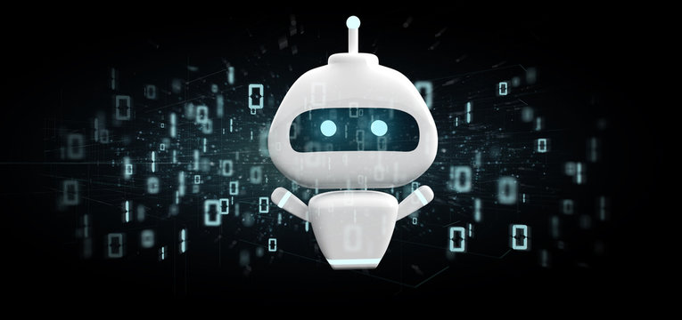 Chatbot with binary code 3d rendering