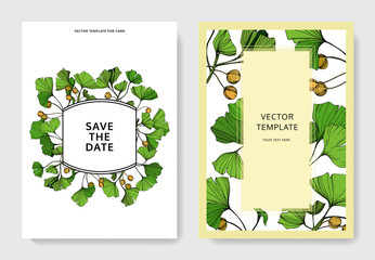 Vector Ginkgo green leaf. Engraved ink art. Wedding background card floral decorative border.