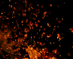 flame of fire with sparks on a black background