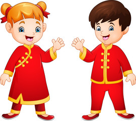 Cartoon Kids with Chinese traditional costume