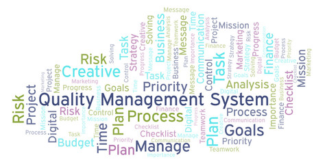 Obraz premium Quality Management System word cloud, made with text only.