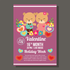 valentine party with couple of bear and cute flower
