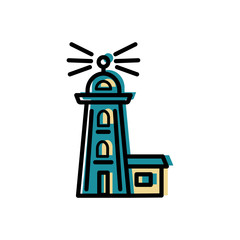 Lighthouse logo design. Flat and line style vector illustration. Travel concept.