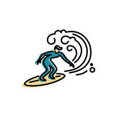 Surfing logo design. Surfer and big wave. Flat and line style vector illustration.
