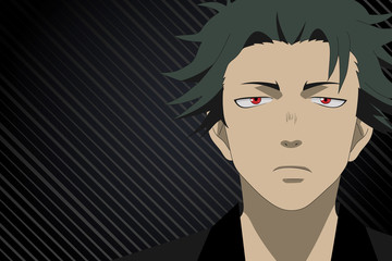 Anime face boy from cartoon on black background. Hero anime, manga in japanese style - 240836042