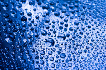 Water Drops On Blue