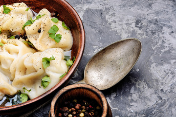 Ukrainian pelmeni on plate