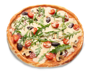 Delicious pizza on white background