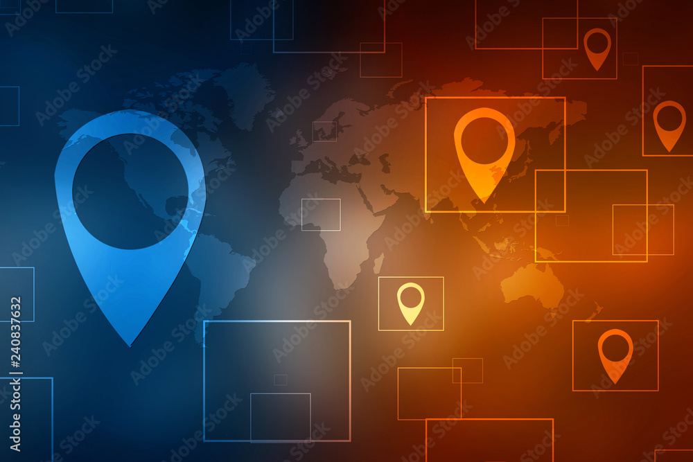 Fototapete 2d rendering red map pointer