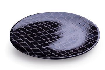 Empty blank ceramic dish on white background