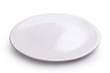 Empty blank ceramic dish on white background