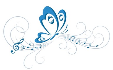 Symbol of butterfly with music notes. 