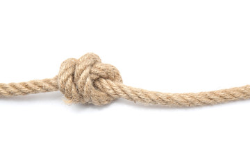 Rope with knot on white background