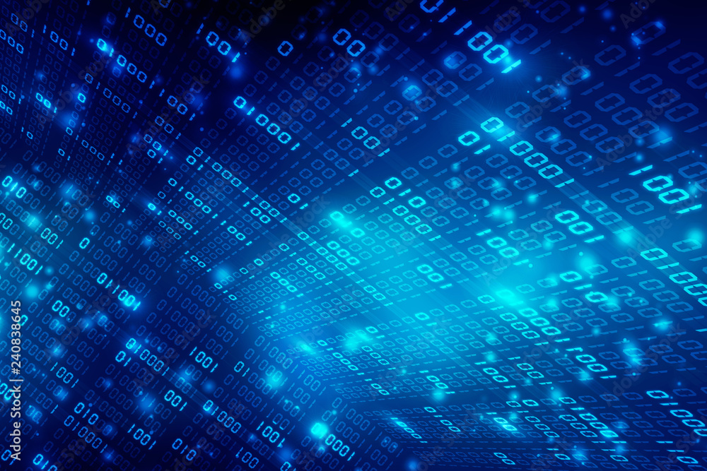 Poster 2d illustration abstract digital binary data on computer screen