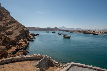 Wooden dhow boats in Sur, Oman