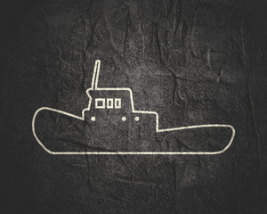 Marine tug icon in thin line style.