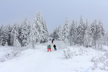 Winter in Szczyrk in Beskidy Mountains - New ski slope from Skrzyczne to Zbojnicka Kopa opened december 2018 