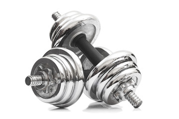 a pair of adjustable dumbbells isolated on white background