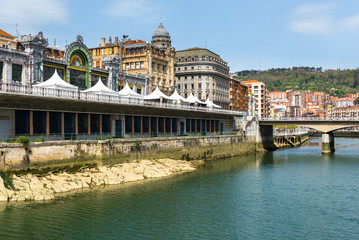 Nervion river and Abando railway station, Bilbao, Spain