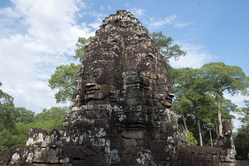 Faces of Bayon temple in Angkor Thom, Siemreap, Cambodia. The Bayon Temple (Prasat Bayon ) is a richly decorated Khmer temple at Angkor , ancient architecture in Cambodia