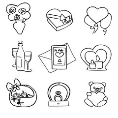 cute black and white vector valentines day set