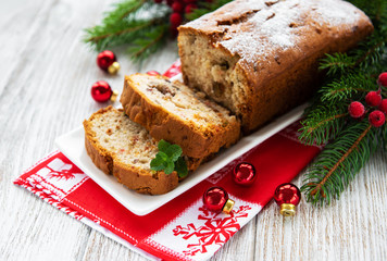 traditional homemade stollen with dried fruits and nuts