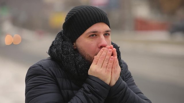 Man is froze in cold winter