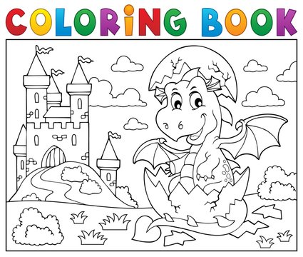 Coloring book dragon hatching from egg 2