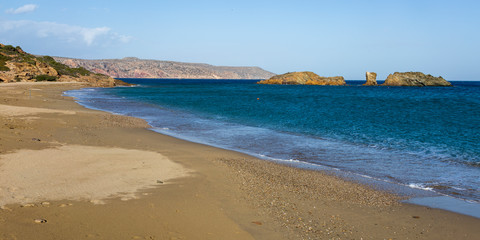 Fototapeta na wymiar Vai beach with palm trees. Est coast of Crete Greece