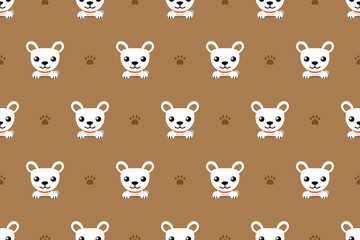 Vector cartoon character white cute dog seamless pattern for design.
