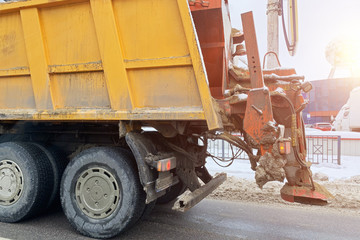 Snowblower machine or snow removal car with equipment for cleaning city roads from snow