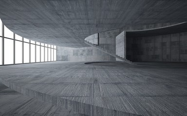 Abstract  concrete interior multilevel public space with window. 3D illustration and rendering.