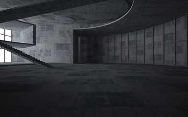 Abstract  concrete interior multilevel public space with window. 3D illustration and rendering.