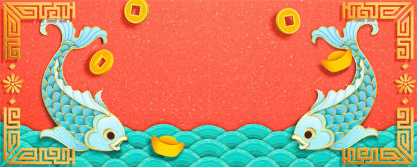 Fish and wavy tides banner