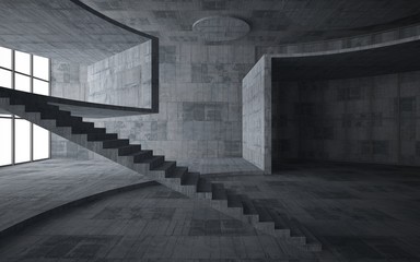 Abstract  concrete interior multilevel public space with window. 3D illustration and rendering.