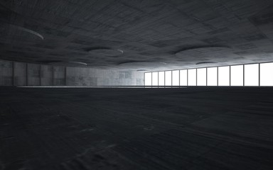 Abstract  concrete interior multilevel public space with window. 3D illustration and rendering.