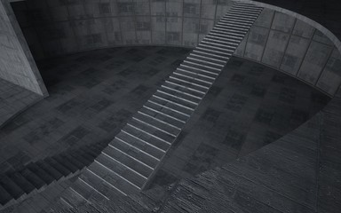 Abstract  concrete interior multilevel public space with window. 3D illustration and rendering.