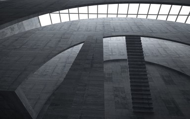 Obraz premium Abstract concrete interior multilevel public space with window. 3D illustration and rendering.