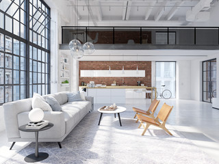 new modern city loft apartment. 3d rendering