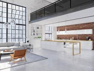 new modern city loft apartment. 3d rendering