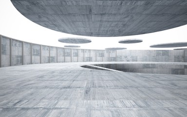 Abstract  concrete interior multilevel public space with window. 3D illustration and rendering.