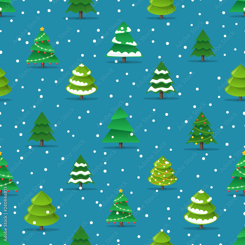 Poster christmas trees seamless pattern vector illustration