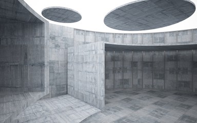 Abstract  concrete interior multilevel public space with window. 3D illustration and rendering.