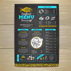 Vintage chalk drawing seafood menu design.
