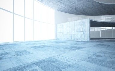 Abstract white and concrete interior multilevel public space with window. 3D illustration and rendering.