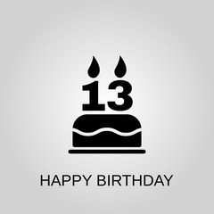 The birthday cake with candles in the form of number 13 icon. Happy Birthday concept symbol design. Stock - Vector illustration can be used for web.
