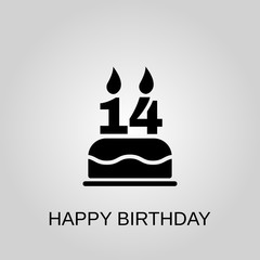 The birthday cake with candles in the form of number 14 icon. Happy Birthday concept symbol design. Stock - Vector illustration can be used for web.